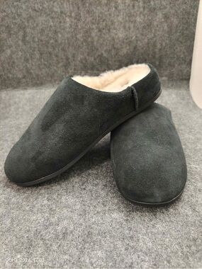 NWOB UGG Elea Slip-On Slippers Womens Sz 6 Black Suede Shearling Fur Lined Shoes